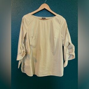 Talbots 💛 Striped Beige Top with Bow Sleeves 💛 small GUC